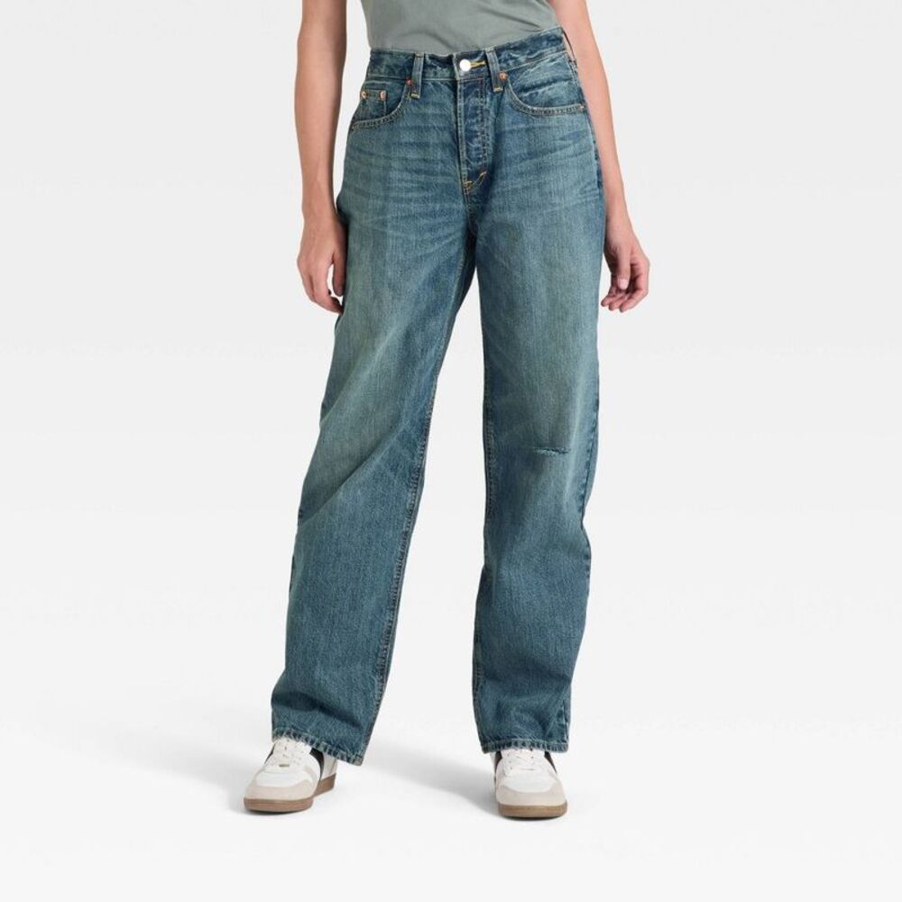 Women's Mid-Rise 90's Baggy Denim Jeans - Vintage Dark Wash 12 Short